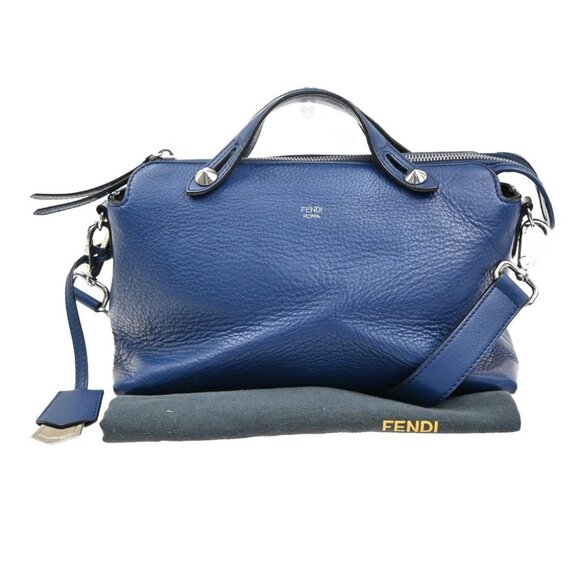 FENDI Logo By The Way 2Way Shoulder Hand Bag Leather Blue Silver Italy 88KP094 - Picture 1 of 16